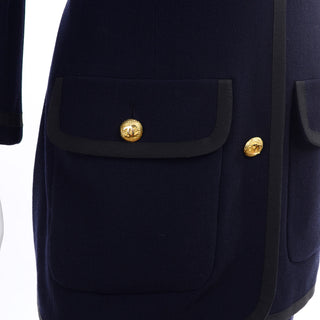 RESERVED // 1980s Chanel Navy Wool Vintage Skirt Suit w/ Gold CC Buttons