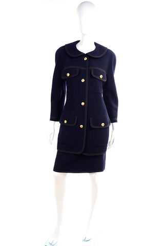 Blue wool Vintage Chanel skirt suit size 10