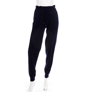 Chanel Cashmere Drawstring Jogger Pants in Midnight Blue M