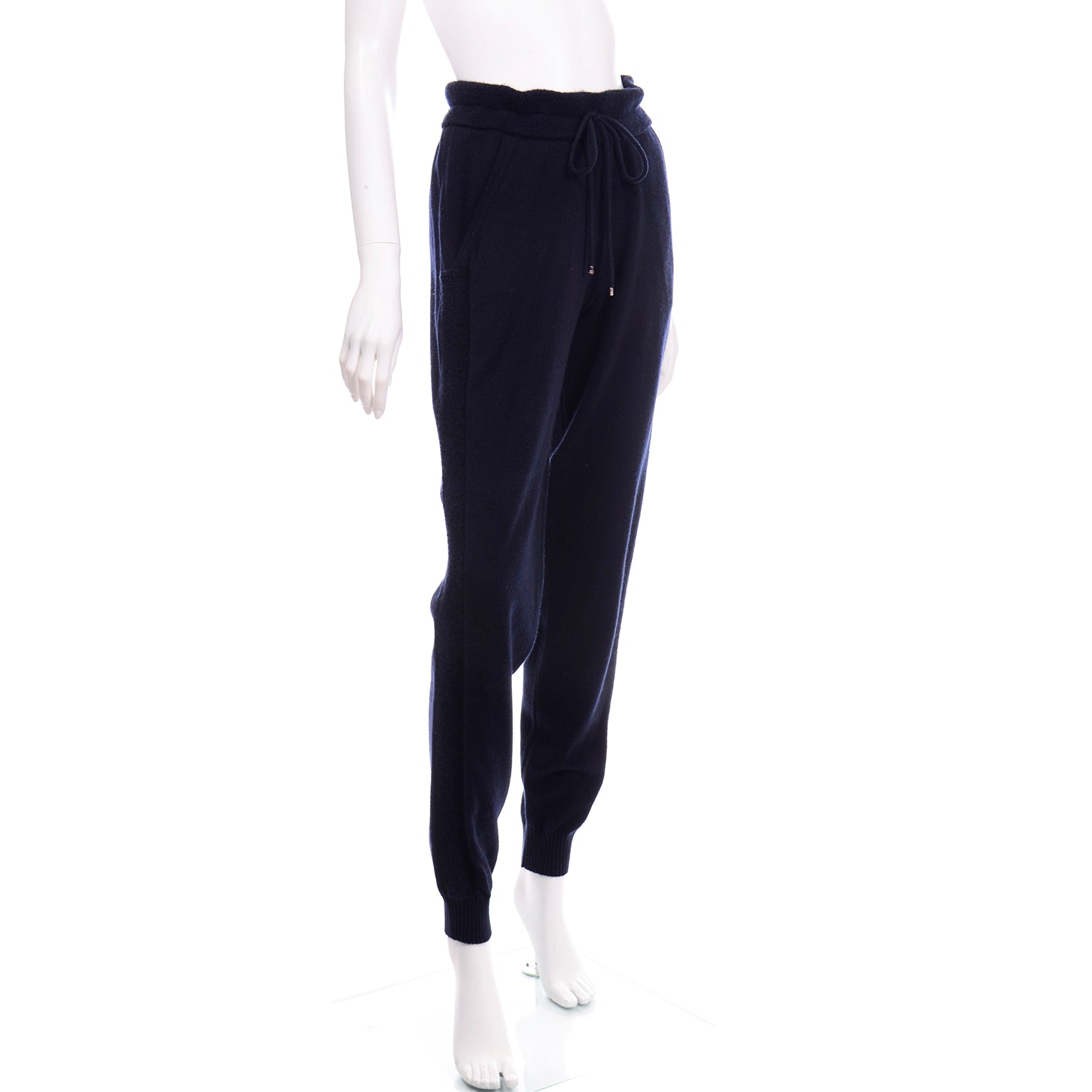 Chanel Cashmere Drawstring Jogger Pants in Midnight Blue