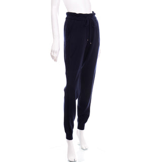 Chanel Cashmere Drawstring Jogger Pants in Midnight Blue W Racer Stripes