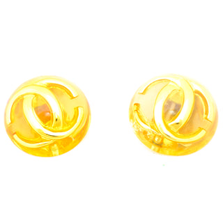 1980s Chanel Vintage Lucite Gold CC Logo Dome Clip Back Earrings unique