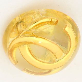 1980s Chanel Vintage Lucite Gold CC Logo Dome Clip Back Earrings 1.5"