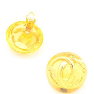 1980s Chanel Vintage Lucite Gold CC Logo Dome Clip Back Earrings Rare