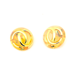 1980s Chanel Vintage Lucite Gold CC Logo Dome Clip Back Earrings w repair