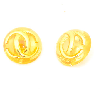 1980s Chanel Vintage Lucite Gold CC Logo Dome Clip Back Earrings Vintage 80s