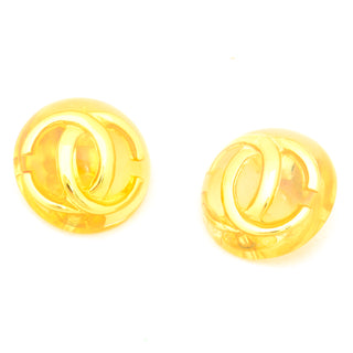 1980s Chanel Vintage Lucite Gold CC Logo Dome 80s Clip Back Earrings