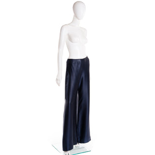 2000 Chanel Fall Winter Midnight Blue Satin Trousers with chain at waist