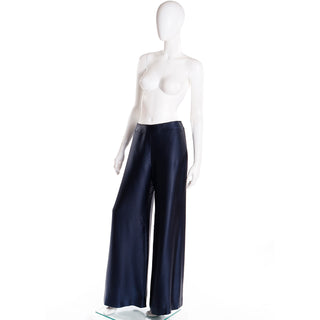 2000 Chanel Fall Winter Midnight Blue Satin Trousers Pants with chain