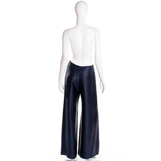2000 Chanel Fall Winter Midnight Blue Satin Trousers with cc and chain