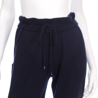 Chanel Cashmere Drawstring Jogger Pants in Midnight Blue medium