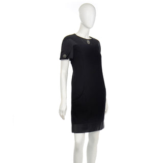 Chanel Fall 2015 Wool Boucle Dress w Gripoix Buttons & silk Trim shift