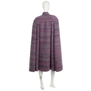 80s Chanel Haute Couture Vintage Purple Wool Boucle Cape w Lion Buttons