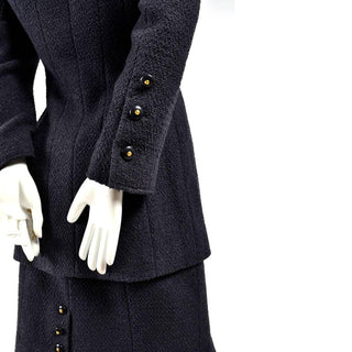Charcoal gray vintage Chanel wool skirt suit