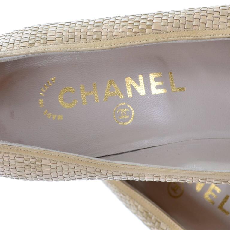 Woven Leather Chanel Heels with Tan Leather Trim in Size 8.5