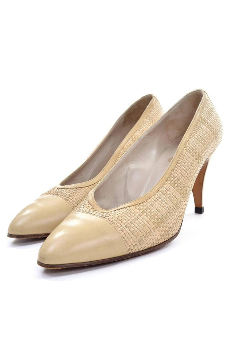 CHANEL, Shoes, Chanel Classic Heel Beige And Black Size Fr 38