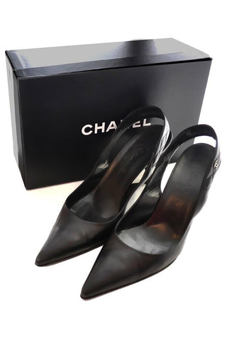 Chanel black slingback heels with original box