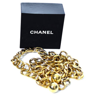 Chanel new in box gold chain link belt with balls