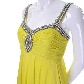 Keyhole 1960s chartreuse beaded vintage evening gown