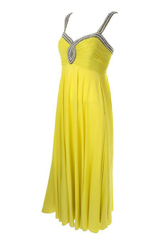 1960s chartreuse beaded keyhole vintage gown Seaton