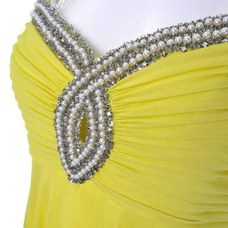 1960s chartreuse beaded keyhole vintage gown bulge beads and pearls