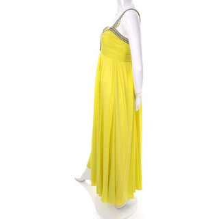 1960s chartreuse beaded keyhole vintage long silk dress