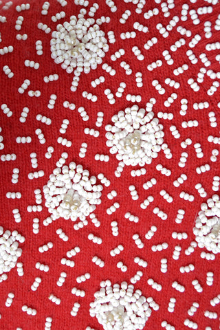 Red Beaded Vintage Sweater Cardigan