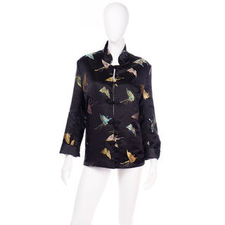 Vintage Reversible Black Silk Chinese Embroidered Butterfly Jacket  frog closures