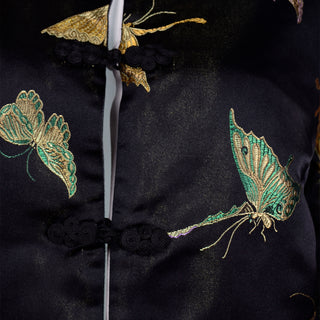 Vintage Reversible Black Silk Chinese Embroidered Butterfly Jacket colorful embroidery