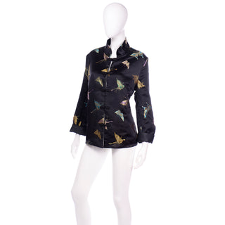 Vintage Reversible Black Silk Chinese Embroidered colorful Butterfly Jacket