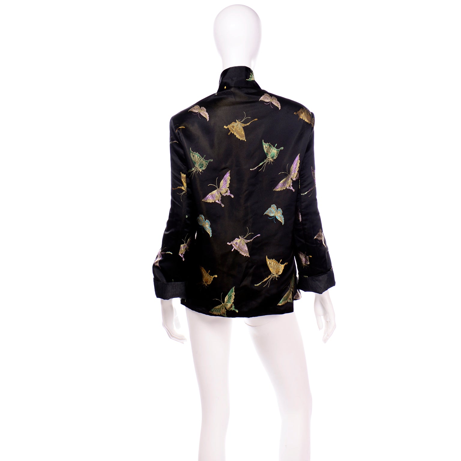 Vintage Reversible Silk Chinese Butterfly Jacket w Colorful
