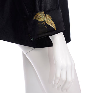 Vintage Reversible Black Silk Chinese Embroidered Butterfly Jacket Embroidery