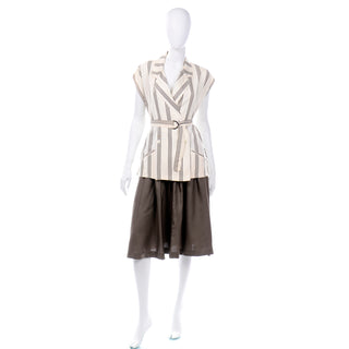 Chinoise By Matthew Lombardi Vintage Skirt and Top Suit Outfit Khaki White Stripe