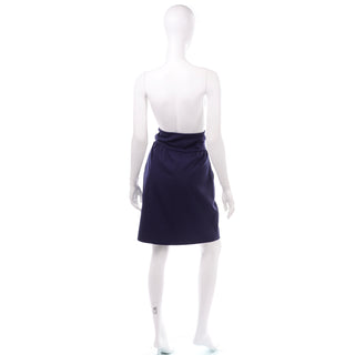 Chloe Navy Blue Wool Skirt with sash belt