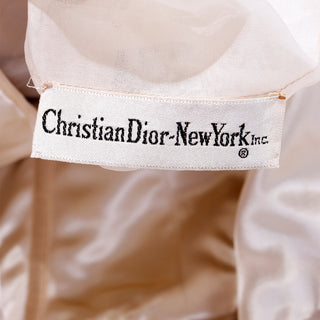 Vintage 1950s Christian Dior Strapless Silk Satin Evening Gown W Fringed Sash Bow