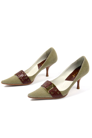 Vintage Christian Dior Shoes Green and Brown Pointed Toe Pumps