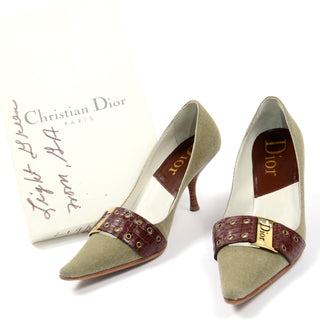 Vintage Christian Dior Shoes Green and Brown Pointed Toe Pumps heels