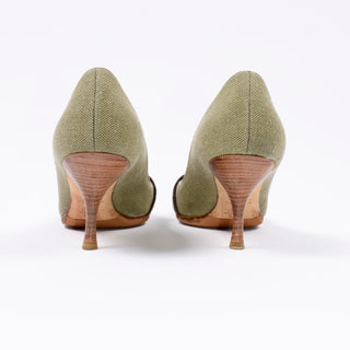 Vintage Christian Dior Shoes Green and Brown Pointed Toe Pumps logo buckle
