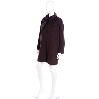 1980s Vintage Christian Lacroix Brown Wool Coat With Bow and Topstitching
