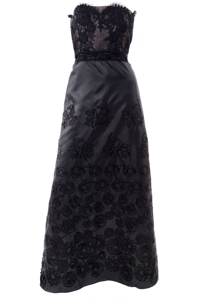 1999 Christian Lacroix Black Strapless Beaded Lace Evening Dress 1999 Christian Lacroix Black Strapless Beaded Lace Evening Dress