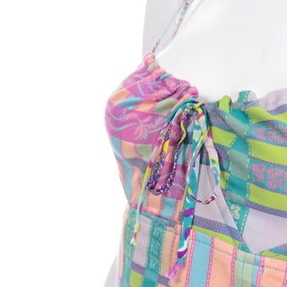 Vintage Christian Lacroix Bazar Pastel Patchwork Plaid Dress straps