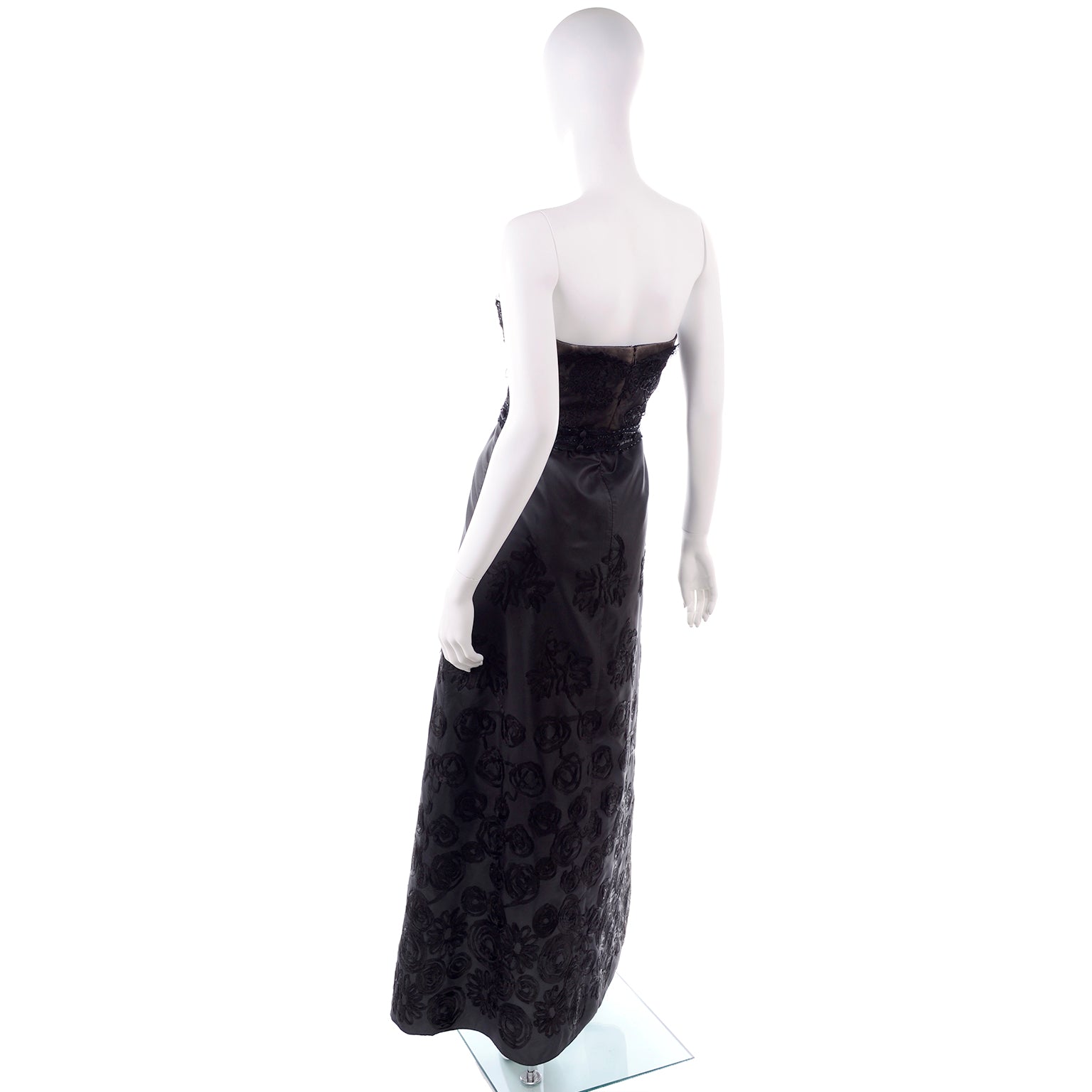 1999 Christian Lacroix Black Strapless Beaded Lace Evening Dress 1999 Christian Lacroix Black Strapless Beaded Lace Evening Dress