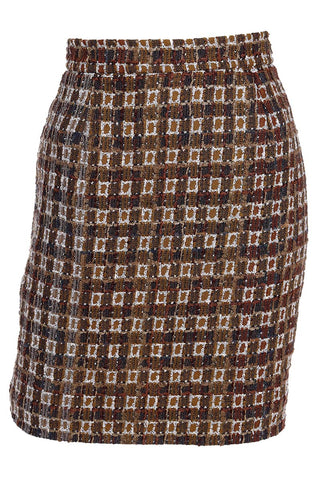 1990s Christian Lacroix Brown & Gold Check Boucle Mini Skirt