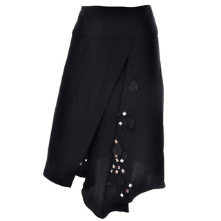 1990s Asymmetrical Black Silk Layered Skirt