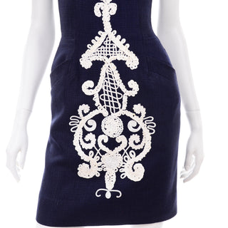 Deep Blue 1990s Vintage Christian Lacroix Embroidered Dress