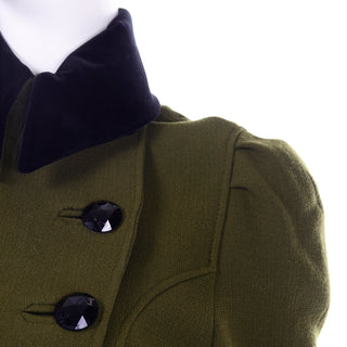Christian Lacroix Edwardian Inspired Vintage Jacket 1980s Green Wool Black Velvet