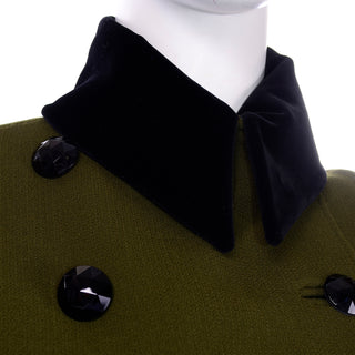 Green Wool Christian Lacroix Edwardian Inspired Vintage Jacket 1980s Black collar