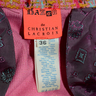 Vintage Christian Lacroix Pink Plaid Tweed Boucle Cropped Blazer Jacket size 36