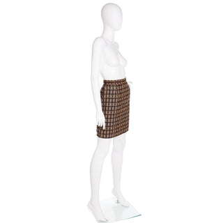 1990s Christian Lacroix Brown & Gold Check Boucle Mini Skirt XS