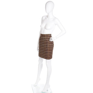 1990s Christian Lacroix Brown & Gold Check Boucle Mini Skirt Sz XS